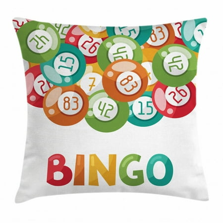 Bling Cushions Bingo Throw Pillow Cushion Cover, Lottery Game Illustration Colorful Balls with Various Number and Bingo Lettering, Decorative Square Accent Pillow Case, 24 X 24 Inches, Multicolor, by Ambesonne ()
