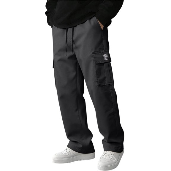 Resicozy Cargo Sweatpants for Men Casual Athletic Drawstring Waist Jogging Sweatpant with Pockets Home Party Black L