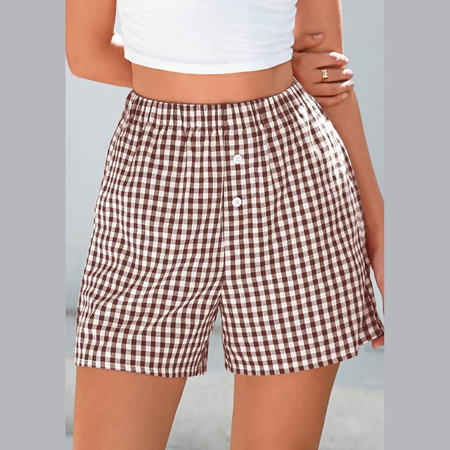 Baodmurt Short à Taille Mi-Haute pour Femmes avec Bande Élastique pour les Vacances, Brun P