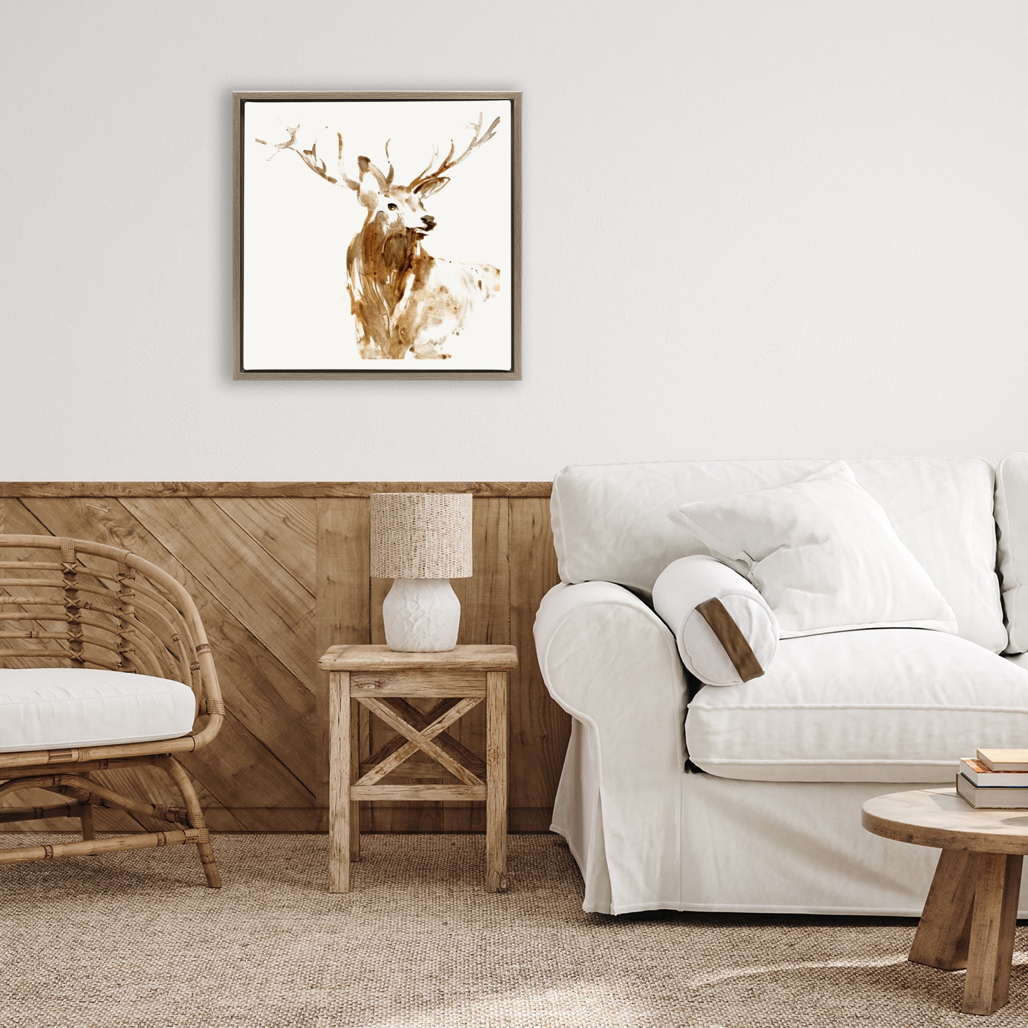 Stupell Industries Deer Portrait Head Shot Brown Framed Floater Canvas Wall Art, design by Lorenzo Collective