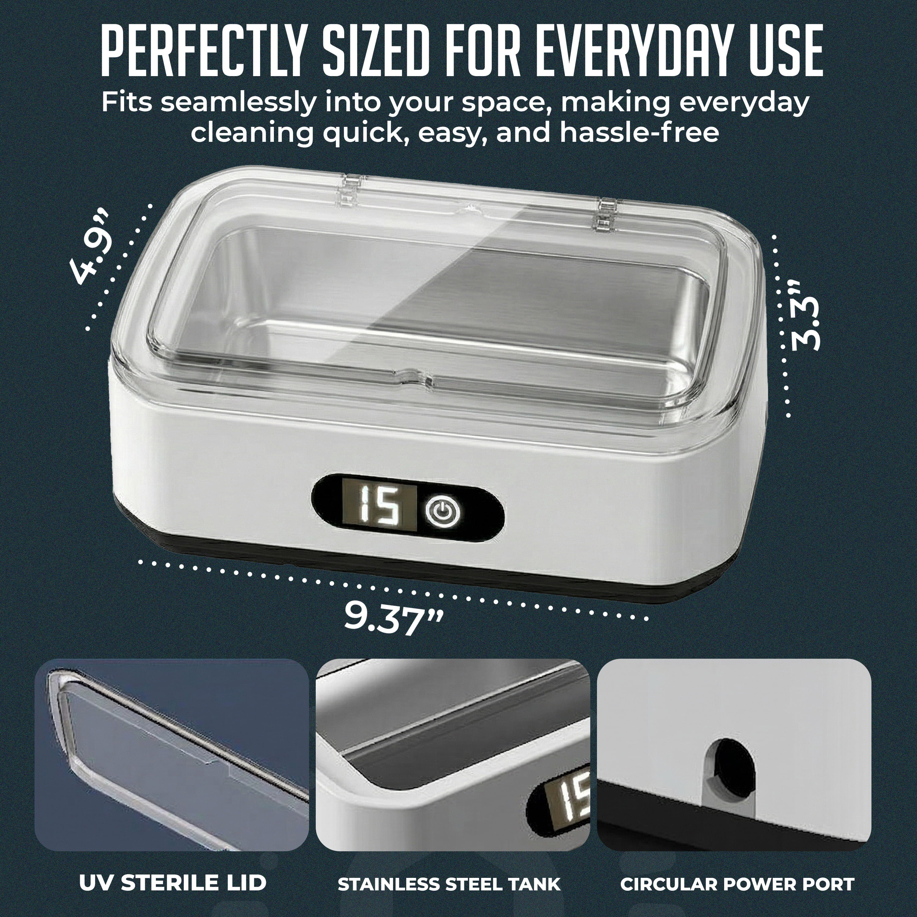 Portable Ultrasonic Jewelry Cleaner, Deep-Cleaning Machine for Eyeglasses, Watches, Dentures, Rings, Blades & More, Lightweight and Durable