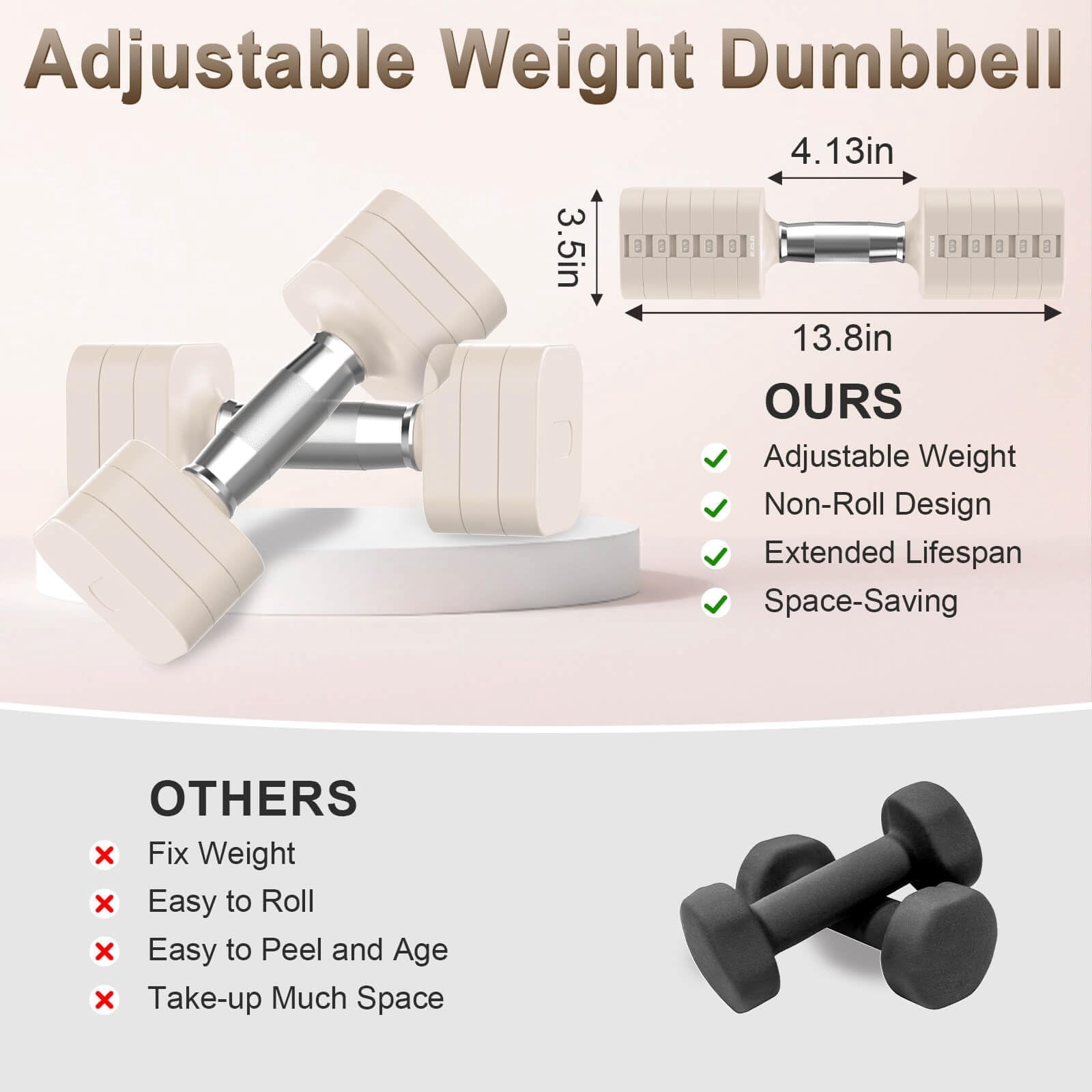 30.8lb Adjustable Dumbbell Set  Each Weight With 6 Levels 4.4/6.6/8.8/11/13.2/15.4lb Hand Weights For Men/women Home Gym Exercise Workout