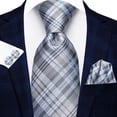 thumbnail image 2 of Hi-Tie Mens Plaid Ties Classic Grey Silk Necktie with Pocket Square Set Formal Business Ties for Wedding Party Prom, 2 of 5
