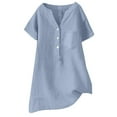 thumbnail image 2 of Linen Blouse Summer Beach Short Sleeve V Neck Button Down Top Casual Tunic Loose Shirt 2025, 2 of 2