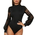 thumbnail image 3 of Body de cuello alto para mujer, Body de mujer con empalme de encaje, Body de mujer de manga larga, Body de mujer de manga larga de malla, confeccionado a la perfección, 3 of 6