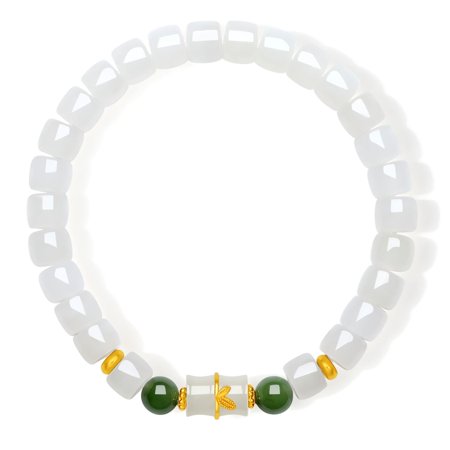 ZHOU LIU FU Jade Beaded Bracelet for Women - 24K Gold Bamboo Jade Charm Dainty Chinese Jewelry for Her 6.7in