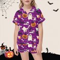 thumbnail image 2 of TOWED22 Girls Halloween Satin Pajamas Set Button Down 2 Piece Pjs Shorts Set 2-13 Years Loungewear Sets Sleepwear Outfit Sets for 2-13 Years Teens(Purple,4-5 Y), 2 of 4