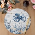 thumbnail image 3 of Blue Octopus Coastal Round 15 Inch Placemats Set of 8, Beach Starfish Nautical Coral Retro HeatResistant Non Slip Place Mats for Dining Table, Wipeable Braided Kitchen Table Mats for Housewarming, 3 of 9