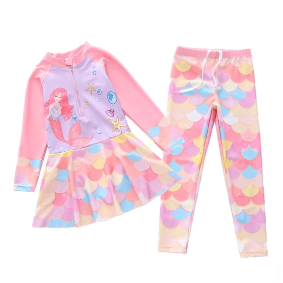 lnmuld Long Sleeve Rash Guard 2 Piece Set for Girls Kids Color:Light Purple2,Size:5-6 Years