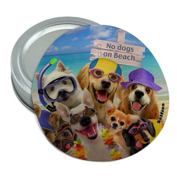 No Dogs on Beach Selfie Golden Retriever Westie Pug Round Rubber Non-Slip Jar Gripper Lid Opener