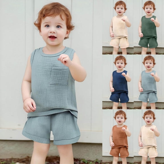 TAGOLD Kids Toddler Casual 2 Piece Outfits Set,Boys Girls Summer Sleeveless Tank Sets,Girls And Boys Summer Sleeveless Round-Neck Blouses And Casual Short Skirt Kids Sport Suit,110