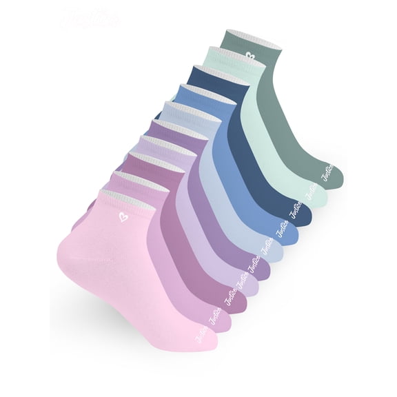 Justice Cushion Embroidered Quarter Socks for Girls for Daily Wear, 10 pack Pink Multi Color