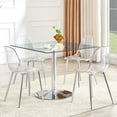 thumbnail image 3 of ExtraLco 5 Piece Square Glass Dining Table Set for 4, Tempered Glass Kitchen Table with Transparent Plastic Chairs and Silver Metal Base for Dining Room, 3 of 10