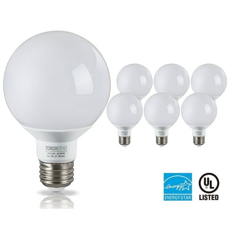 TORCHSTAR G25 Globe LED Light Bulb, 5W (40W Equiv.) 3000K Warm White E26 Medium Base, Pack of