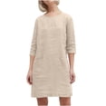 thumbnail image 1 of Gspmoly Robe pour Femmes, Robe Décontractée Unie avec Poches à Manches Mi-Longues et Col Rond, Robes de Travail pour Femmes jusqu'à 60 % de Rabais, 1 of 5