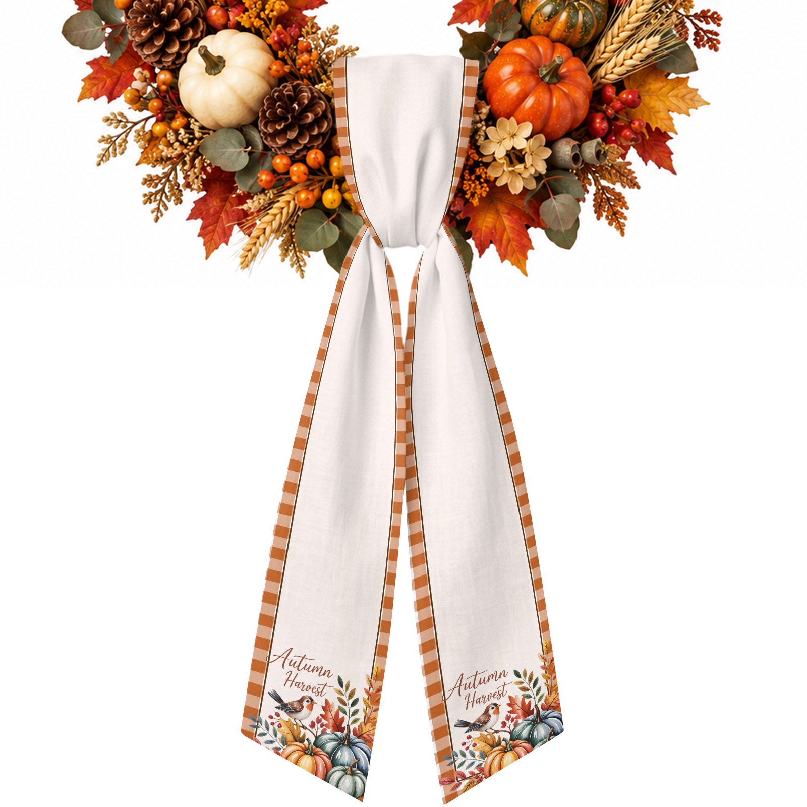 Fall Pumpkins Leaves Wreath Sash for Front Door Christmas Fall Ribbon for Wreaths Thanksgiving Autumn Tits Rustic Plaid Wreath Sashes Scarf Decorative Holiday Garland Accessories
