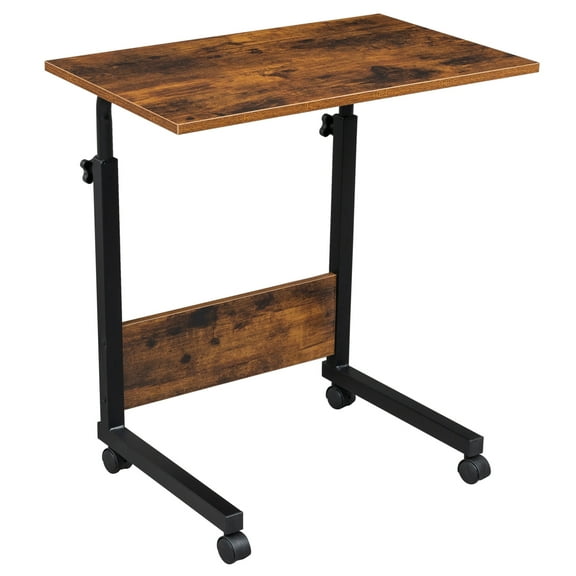 HUJHKIO Mobile Laptop Desk Cart - Height Adjustable Rolling Side Table with Baffle, Retro Small Accent Table for Living Room, Office, Bedroom, 30LBS Load, Metal Frame