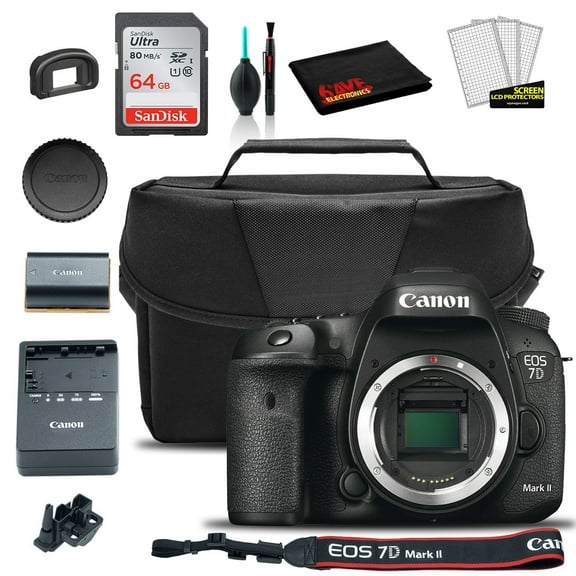 Canon EOS 7D Mark II DSLR Camera (Body Only) (9128B002)   EOS Bag   Sandisk Ultra 64GB Card   Clean and Care Set (International Model)