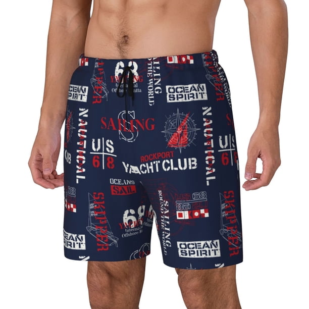 Fotbe Nautical Style Sailboat Traje de Baño para Hombre – Shorts de Natación de Secado Rápido con Forro y Bolsillos-Small