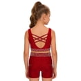 thumbnail image 2 of Hansber Kids Girls Cheerleading Outfits Shiny Rhinestones Dance Crop Top and Gymnastics Shorts Set Dancewear Burgundy 12, 2 of 7