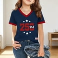 thumbnail image 2 of XAOFW Girl's T-Shirts Short Sleeve V Neck Number Print Kids Casual 250Th Anniversary T Shirts Daily Wear Relaxed Fit Tee Shirts Holiday Party Versatile Cozy Children Tops, 2 of 4