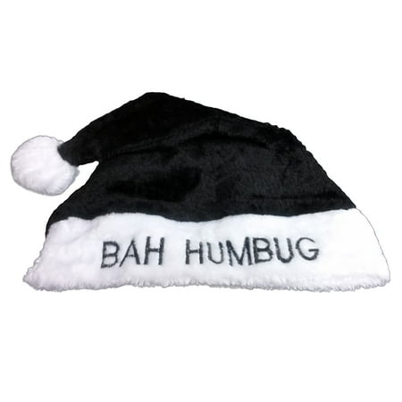 bah humbug black plush santa hat w furry white trim bah humbug black plush santa hat w furry white trim