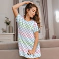 thumbnail image 6 of Salouo Colorful Checkerboard Print Short Sleeve Sleepshirt for Womens Comfy Nightgown Scoopneck Cute Nightdress Ruffle -Small, 6 of 7