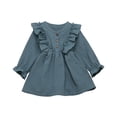 thumbnail image 1 of ZAXARRA Autumn Clothes, Solid-Color O-Neck Flower Long-Sleeves Ruffle Dress, 1 of 6