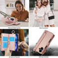 thumbnail image 5 of ELEHOLD For iPhone 16 Phone Case Leather Crossbody Zipper Card Wallet Flip Case Kickstand Cover, with Ring Holder,Full Body Protection-Rosegold, 5 of 7