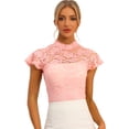 thumbnail image 1 of Blusa Semitransparente Con Cuello Alto Y Manga Corta Con Abertura En La Espalda Y Encaje Para Mujer Allegra K Rosas XL, 1 of 6