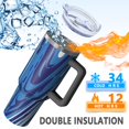 thumbnail image 5 of 40oz Tumbler with Handle and Straw, Vacuum Insulated Stainless Steel Travel Mug, Fits Car Cup Holder, Liquid & Marble Print, 5 of 6