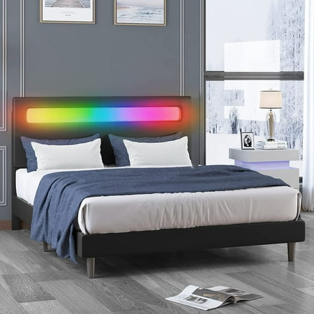 

BALUS RGB LED Queen Bed Frame Music Sync Color Changing Lights Black