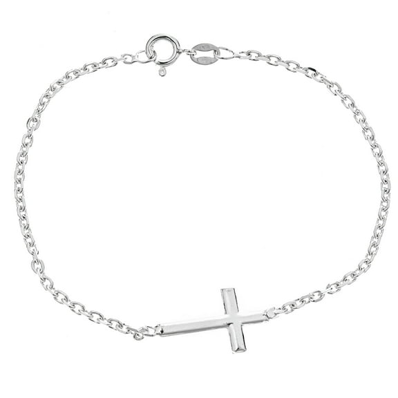 Sterling Silver Sideways Cross Bracelet 7 Inches from Italy