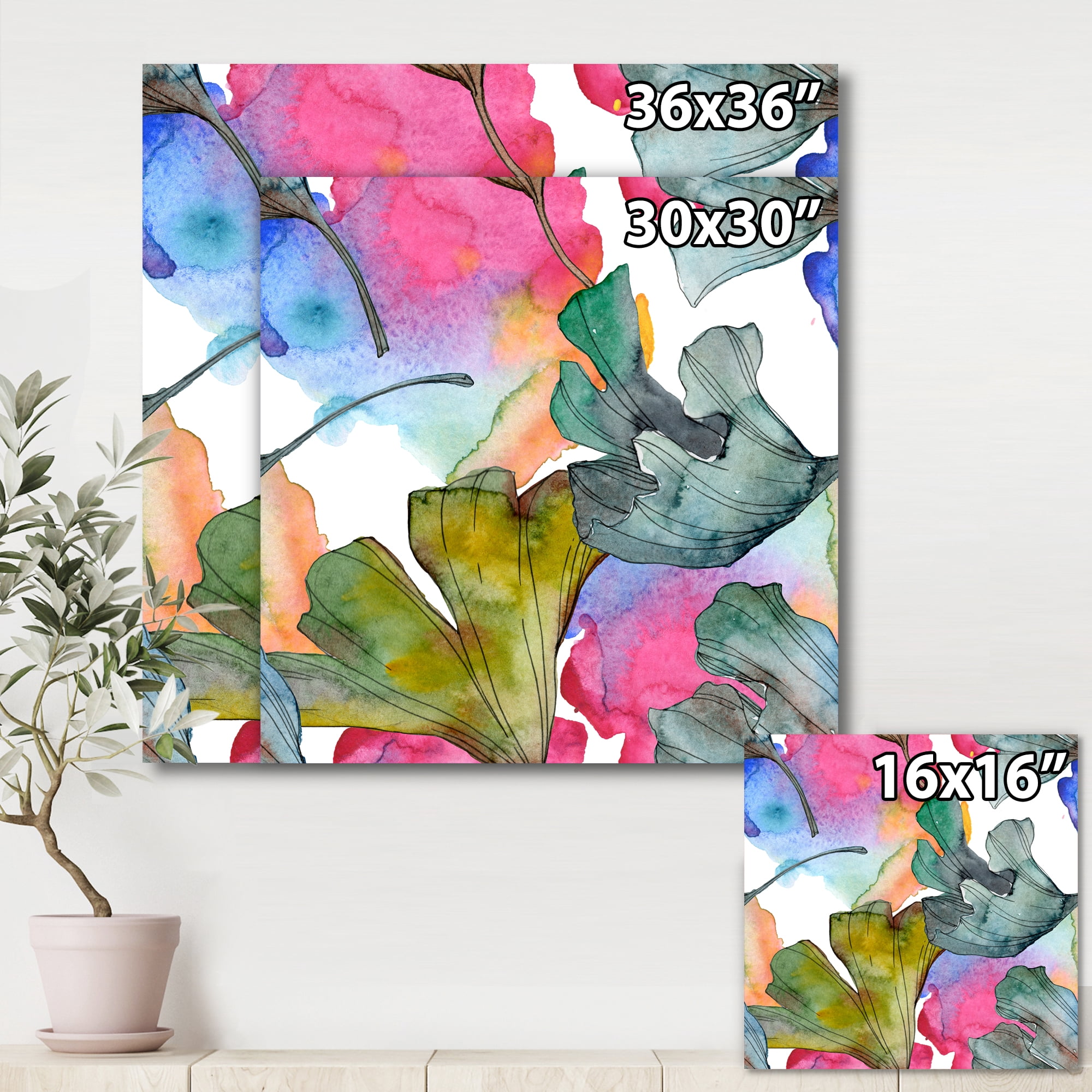 Designart ' Abstract Ginkgo Biloba Leaf Foliage ' Traditional Canvas Wall Art Print