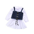 thumbnail image 1 of Vestido de malla de mezclilla para niñas bebés Vestido de fiesta de primavera y verano con cinturón Conjunto de ropa informal floral para niños Trajes de moda para niños pequeños 12-18M (Etiqueta 80) Gao Jinjia LED, 1 of 2