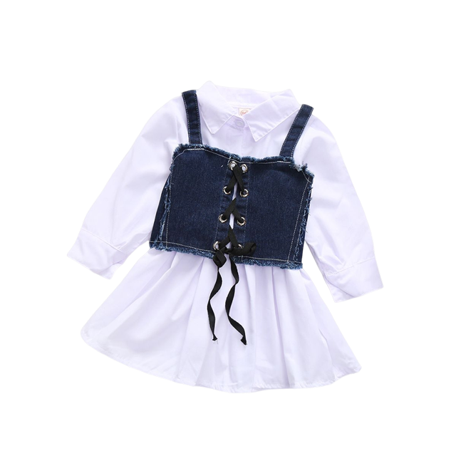 Vestido de malla de mezclilla para niñas bebés Vestido de fiesta de primavera y verano con cinturón Conjunto de ropa informal floral para niños Trajes de moda para niños pequeños 12-18M (Etiqueta 80) Gao Jinjia LED