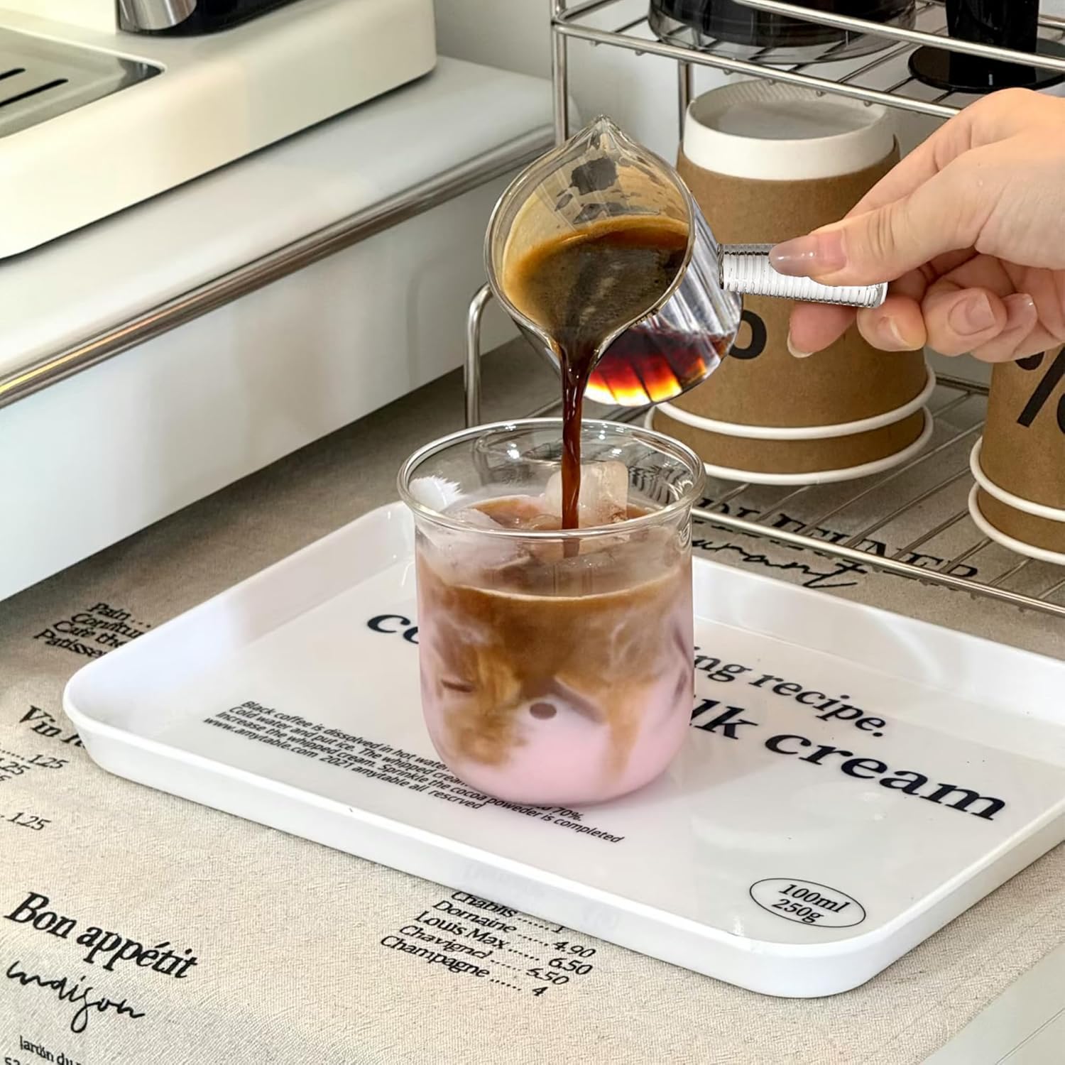 Espresso Cups Set of 2, 4 OZ Glass Double Spouts Cups, Shot Glasses, Milk Cup with Glass Handle for Dishwasher Safe, Espresso Accessories for Machine, Demitasse Cups, Small