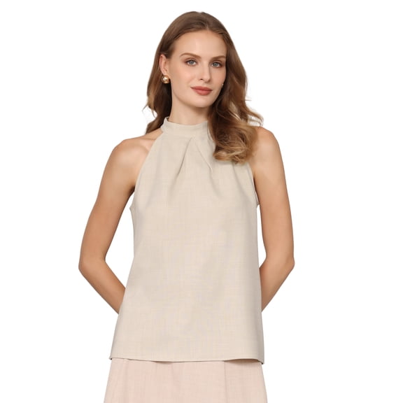DARING DIVA Women's Halter Top High Neck Sleeveless Summer Dressy Tank Tops S Khaki