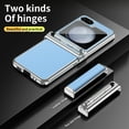 thumbnail image 5 of Luxury Double Hinge Protection Case Compatible with Samsung Galaxy Z Flip 5 5G with S Pen & Holder, Full Body Protective PU Leather + Plating PC Cover for Samsung Galaxy Z Flip 5, Silver + Blue, 5 of 7