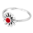 thumbnail image 2 of Precious Sunflower Red Coral Blossom Sterling Silver Band Ring-9, 2 of 5