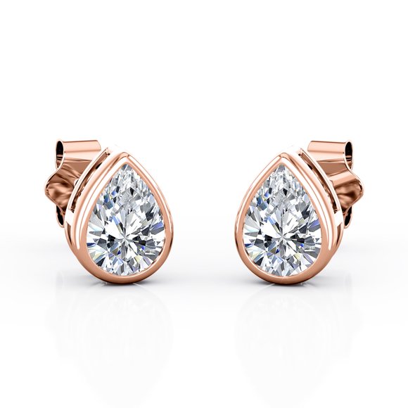 JeenMata Aros Tipo Botón con Solitario de Moissanita en Forma de Pera de 1 Quilate Engastados en Bisel en Baño de Oro Rosa de 18 K sobre Plata