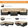 thumbnail image 3 of YODOLLA 7-Piece Patio Furniture Set, Black Rattan Wicker Outdoor Sectional Sofa Couch with Table Patio Conversation Set for Lawn& Backyard In Beige, 3 of 7