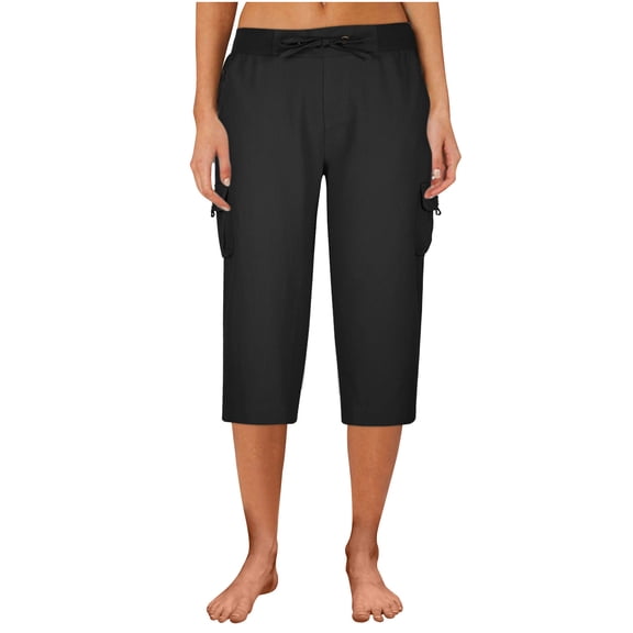 Danhjin Bermuda Cargo Shorts for Women Inseam Drawstring Casual Long Knee Length High Waisted Stretch Wide Leg Loose 7'' Hiking Cargo Shorts Outdoor Summer Lightweight