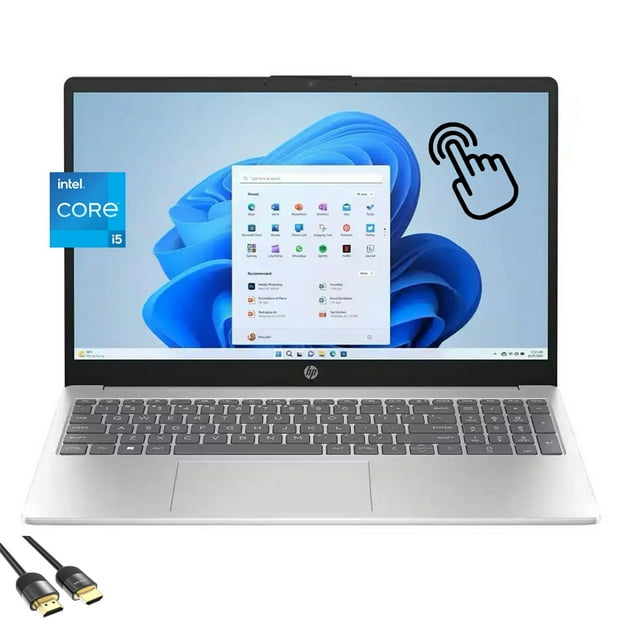 HP 15.6" HD Touchscreen Laptop, 10-Core Intel Core i5-1235U, 8GB RAM, 512GB SSD, KeyPad, WebCam, HDMI, USB-C, Win 11, PDG HDMI Cable, US Version KB, Natural Silver