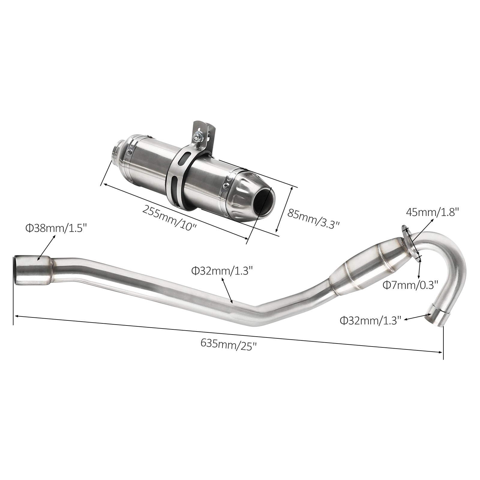 38mm 1.5" Racing Exhaust Pipe and Muffler Full System for CRF70F CRF70 XR70 CRF 70 Motorcycle Dirt Pit Bikes 70cc 90cc 110cc 125cc 140cc 150cc SSR Apollo RFZ 140 Thumpstar Taotao DB17
