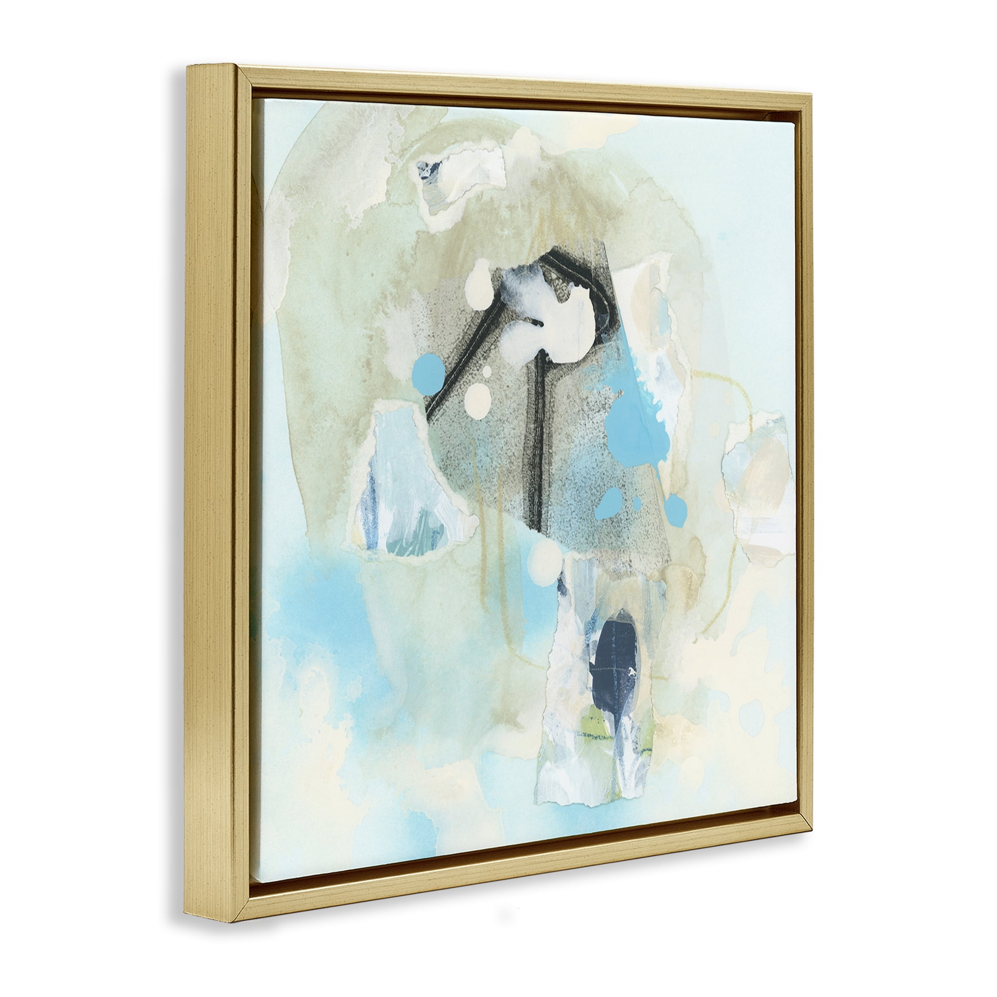 Stupell Industries Soft Blue Complex Abstraction Abstract Painting Gold Floater Framed Canvas Art Print Wall Art, 25 x 25