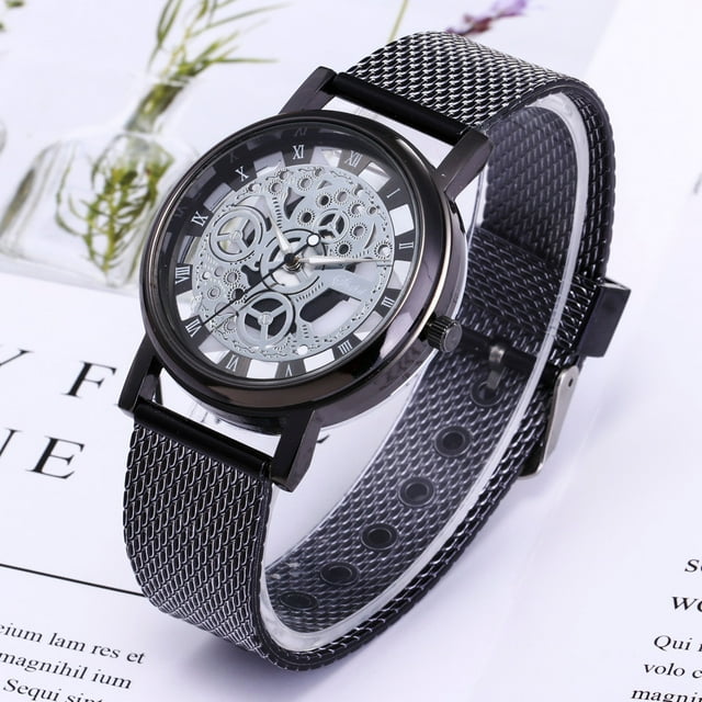 Reloj de pulsera deportivo militar de cuarzo de acero inoxidable para hombre con esfera de plástico