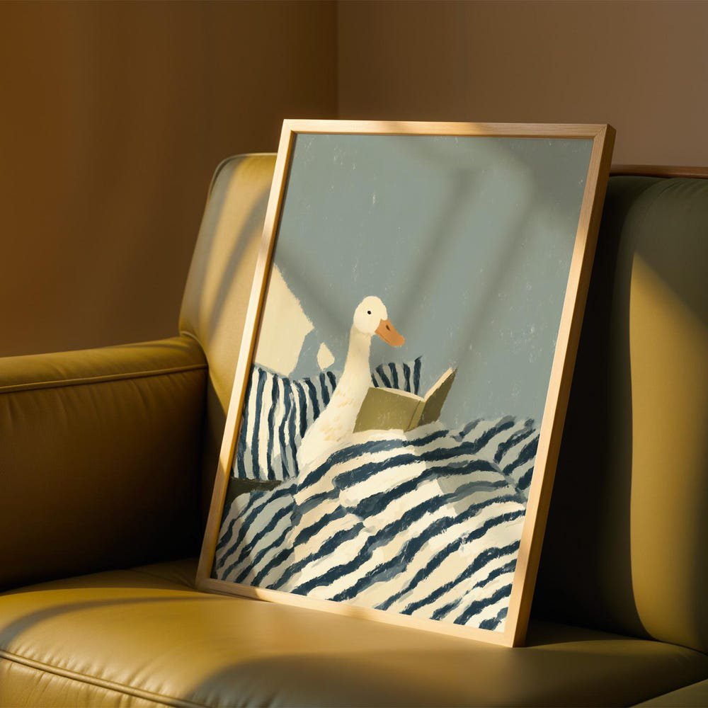 Duck Reading Book Cozy Nook Literary Library Poster