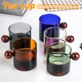 thumbnail image 3 of Colorful Glass Coffee Mugs with Wooden Ball Handle Reusable Drinking Tea Glass for Tea Coffee Latte (Blue,220ml), 3 of 7