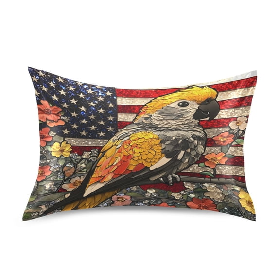 Haosy Satin Pillowcase for Hair and Skin Standard Cooling Silk Pillow Case with Envelope Closure Parrot with American Flag 20"x26"
